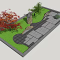Karesansui Zen Garden Design With Red Maple Tree Green Grass Stones And Stone Pathway