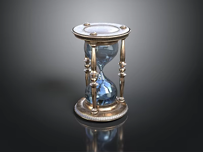 Elegant Hourglass With Golden Stand Transparent Glass And Blue Sand Decorative Base 3d model