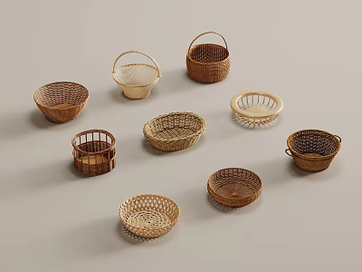 Handwoven Storage Baskets Collection With Various Styles For Home Decor And Organization 3d model