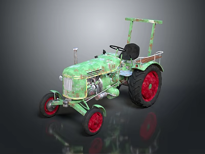 Vintage Green Tractor With Red Wheels Classic Design Metal Body And Antique Look 3d model