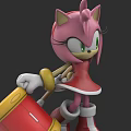 Pink Cat Like Game Character In Red Dress With Green Eyes Holding Drum