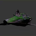 Natural Wood Log with Green Moss on Colorful Textured Stone Base