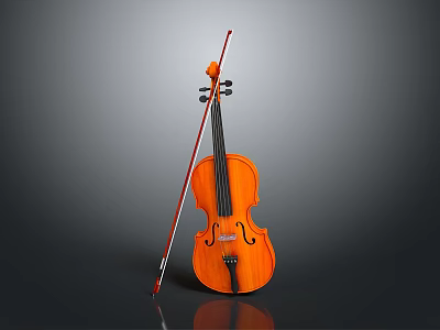High Quality Orange Wooden Violin With Red Bow For Music Performance Equipment 3d model