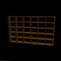Tech Exhibition Hall Interior Featuring Brown Wooden Bookshelf Multiple Compartments White Background