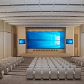 Spacious Conference Room Interior With Large Screen Side Displays And Arranged White Chairs