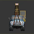 Utility Vehicle Featuring Blue Truck Body Yellow Crane Arm Cab And Lifting Hook