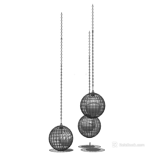 Modern Metal Wire Sphere Pendant Lights Hanging With Chain For Interior Design 3d model 
