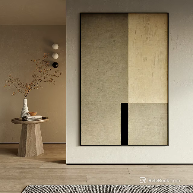Minimalist Interior With Side Table Vase Wall Decor And Abstract Art 3d model