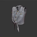 Light Blue Denim Vest with Collared Neckline Buttoned Front and Waist Tie Design