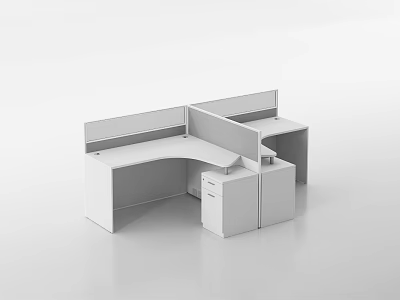Modern White Partitioned Office Desk With Modular Workspace And Storage 3d model
