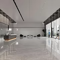 Bright Modern Spacious Office Reception Lobby With Comfortable Waiting Seats And Floor To Ceiling Windows
