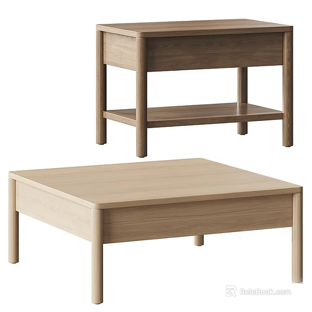 Modern Light Wood Coffee Table With Rectangular Top And Lower Storage Shelf 3d model 