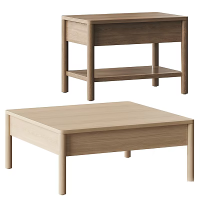 Modern Light Wood Coffee Table With Rectangular Top And Lower Storage Shelf 3d model