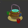 Textured Gray Teapot Set With Matching Cups And Serving Tray 3d model