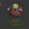 Chubby Old Man Cartoon Character Holding Red Flower With Serious Expression And Gray Base