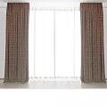 Brown Geometric Pattern Curtains With White Sheer Layers For Indoor Window Decoration 3d model