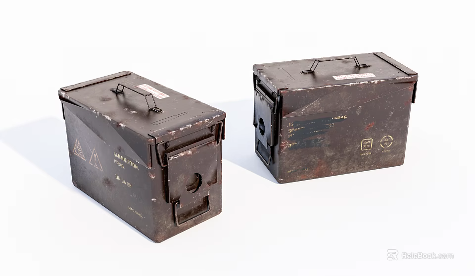Pair of Vintage Metal Boxes With Rustic Handles Distressed Finish And Labels 3d model 