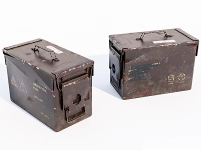 Pair of Vintage Metal Boxes With Rustic Handles Distressed Finish And Labels 3d model