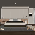 Modern Minimalist Bedroom Interior Design With White Cabinets Wooden Floor And Bedside Table