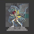 Detailed Colorful Winged Figure Statue Featuring Pegasus Magic Inscription on Base