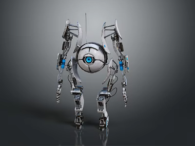 Game Movie Robot Character With White Spherical Body Blue Eye And Mechanical Arms Legs 3d model