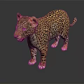 Realistic Leopard With Spotted Fur Standing On Dark Reflective Surface 3d model