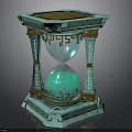 Turquoise Hourglass With Golden Accents Carved Details Ornate Structure And Decorative Base