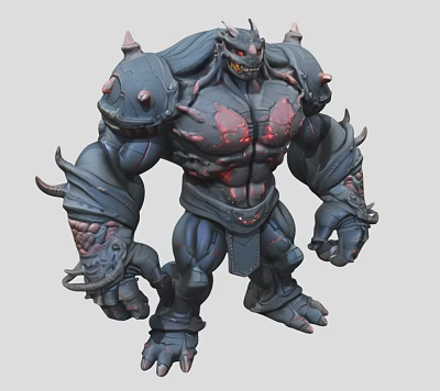 Muscular Ferocious Fantasy Game Character With Spiked Armor And Red Veins Design 3d model