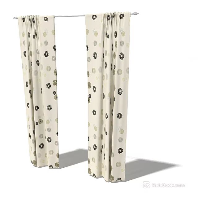 Stylish Beige Curtains With Polka Dot Patterns For Home Interior Decor 3d model 