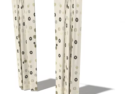 Stylish Beige Curtains With Polka Dot Patterns For Home Interior Decor 3d model