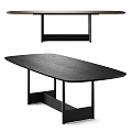Modern Minimalist Dining Table With Oval Wooden Top And Black Metal Legs