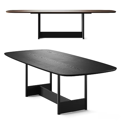 Modern Minimalist Dining Table With Oval Wooden Top And Black Metal Legs 3d model