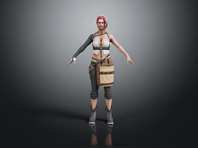 Game Movie Character 3D Model With Red Short Hair White Top Brown Pants And Boots 3d model