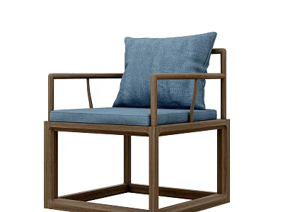 Wooden Frame Leisure Chair With Blue Fabric Cushion Backrest And Simple Design 3d model