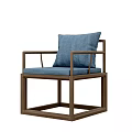 Wooden Frame Leisure Chair With Blue Fabric Cushion Backrest And Simple Design