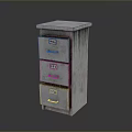 Vintage Industrial Metal Drawer Cabinet With Three Labeled Drawers And Solid Top