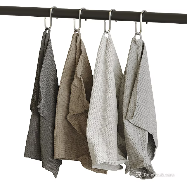 Soft Hanging Towels with Waffle Texture in Neutral Colors Gray Beige and Light Gray 3d model 