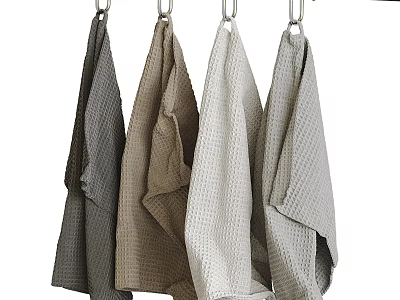 Soft Hanging Towels with Waffle Texture in Neutral Colors Gray Beige and Light Gray 3d model