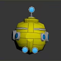 Yellow Cartoon Submarine 3D Model With Blue Circular Windows And Searchlight