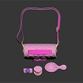 Cute Pink Quilted Handbag With Bunny Ear Bow And Cosmetic Items