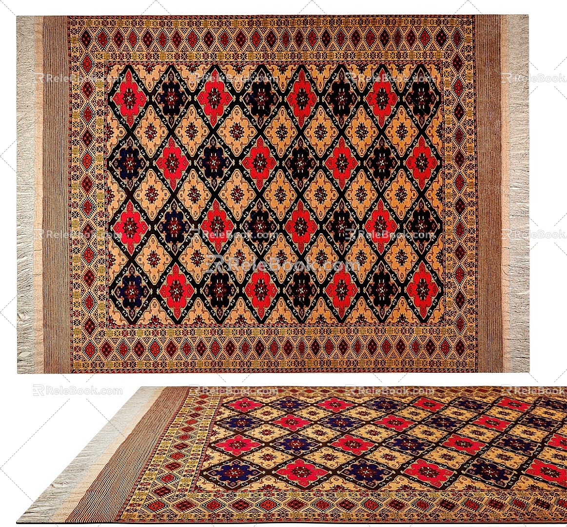 Carpet Nordic Ethnic Style Large Area Full of Crystal Velvet Persian Turkish Bedside Living Room American Retro European Country Square 3d model