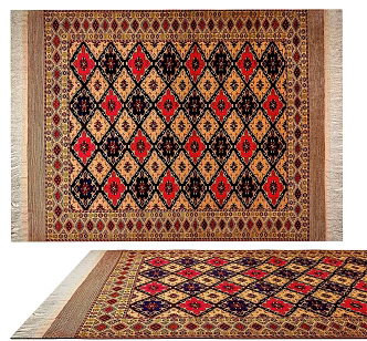 Carpet Nordic Ethnic Style Large Area Full of Crystal Velvet Persian Turkish Bedside Living Room American Retro European Country Square 3d model