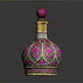 Decorative Daily Use Bottle with Purple Top Golden Neck Colorful Enamel and Gemstone Inlays