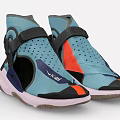 Light Blue High Top Shoes With Perforated Black Straps Orange Purple Accents And Pink White Soles