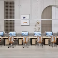 Modern Office Workspace With Multiple Office Desks Computers Ergonomic Chairs Plants And Decorative Wall Art