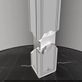 White Split Sculpture With Wooden Middle Section And Illuminated Base On Black Marble Floor