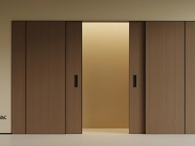 Modern Wooden Sliding Doors Interior Design With Brown Panels And Smooth Mechanism 3d model