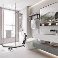 Modern Bathroom Interior Design With Glass Shower White Vanity Mirror And Green Plant