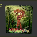 Cube Artwork Display Featuring Woman Holding Leopard in Green Tropical Rainforest