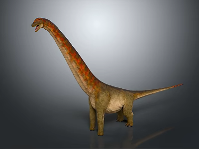 Prehistoric Long Neck Dinosaur with Orange Brown Patterns Standing On Gray Background 3d model